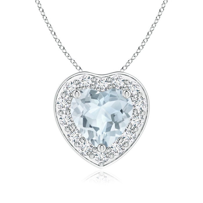 6mm A Heart-Shaped Aquamarine Pendant with Diamond Halo in White Gold 