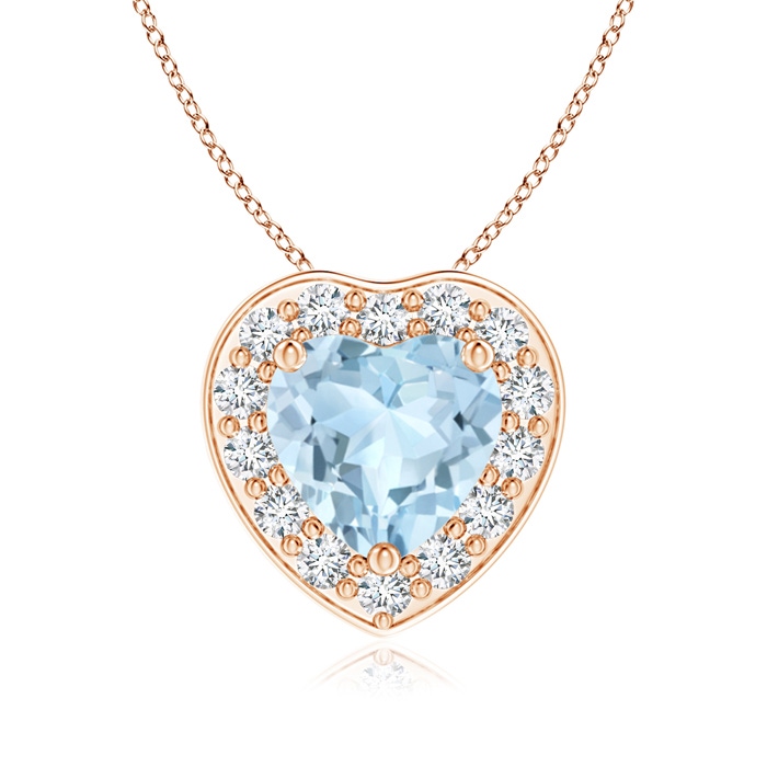 6mm AA Heart-Shaped Aquamarine Pendant with Diamond Halo in Rose Gold 
