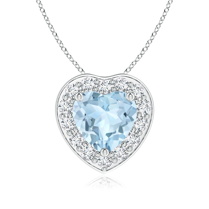 6mm AA Heart-Shaped Aquamarine Pendant with Diamond Halo in White Gold 