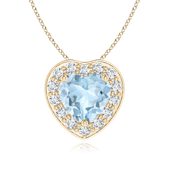 6mm AA Heart-Shaped Aquamarine Pendant with Diamond Halo in Yellow Gold 
