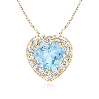 6mm AAA Heart-Shaped Aquamarine Pendant with Diamond Halo in Yellow Gold