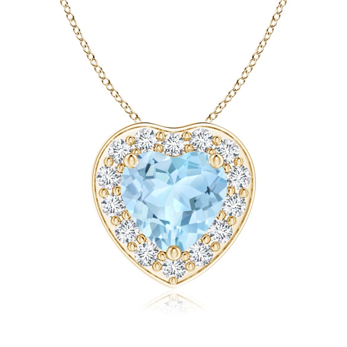 6mm AAA Heart-Shaped Aquamarine Pendant with Diamond Halo in Yellow Gold 