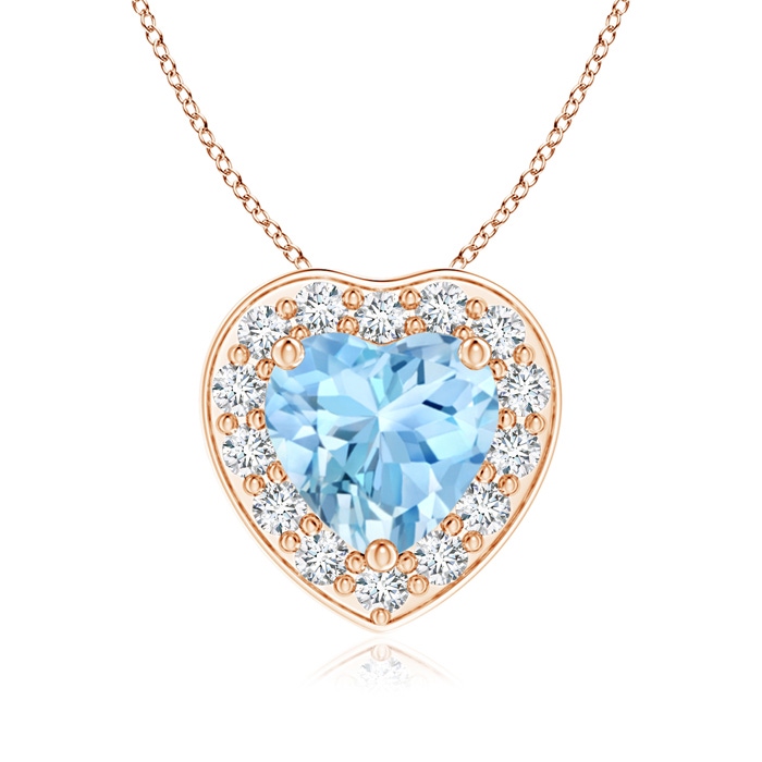 6mm AAAA Heart-Shaped Aquamarine Pendant with Diamond Halo in Rose Gold 