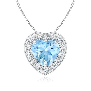 6mm AAAA Heart-Shaped Aquamarine Pendant with Diamond Halo in White Gold