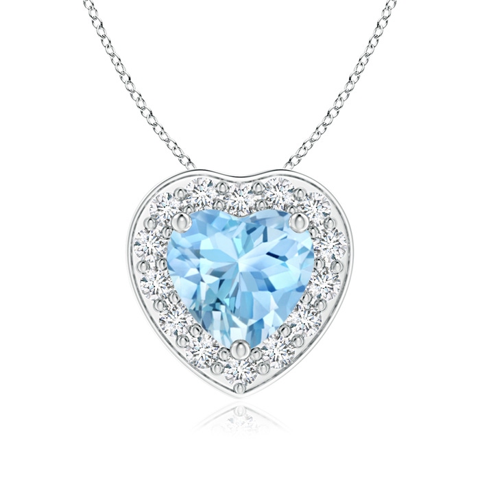 6mm AAAA Heart-Shaped Aquamarine Pendant with Diamond Halo in White Gold 