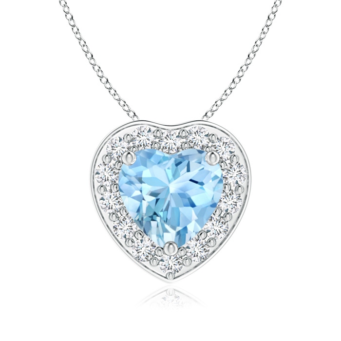 6mm AAAA Heart-Shaped Aquamarine Pendant with Diamond Halo in White Gold