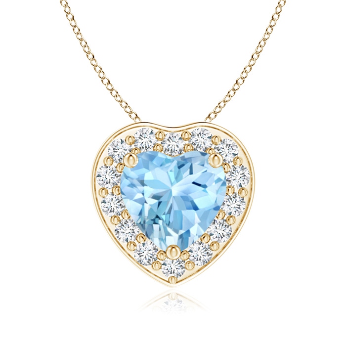 6mm AAAA Heart-Shaped Aquamarine Pendant with Diamond Halo in Yellow Gold 