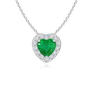 4mm AA Heart-Shaped Emerald Pendant with Diamond Halo in White Gold