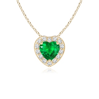 4mm AAA Heart-Shaped Emerald Pendant with Diamond Halo in 10K Yellow Gold