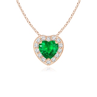 4mm AAA Heart-Shaped Emerald Pendant with Diamond Halo in Rose Gold