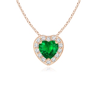 4mm AAAA Heart-Shaped Emerald Pendant with Diamond Halo in 9K Rose Gold