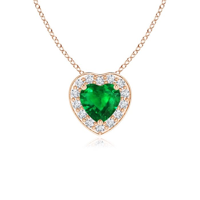 4mm AAAA Heart-Shaped Emerald Pendant with Diamond Halo in Rose Gold 