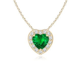 4mm AAAA Heart-Shaped Emerald Pendant with Diamond Halo in Yellow Gold