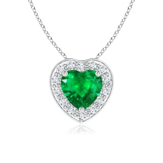 5mm AAA Heart-Shaped Emerald Pendant with Diamond Halo in White Gold