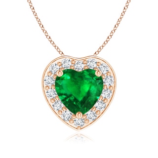 6mm AAAA Heart-Shaped Emerald Pendant with Diamond Halo in Rose Gold