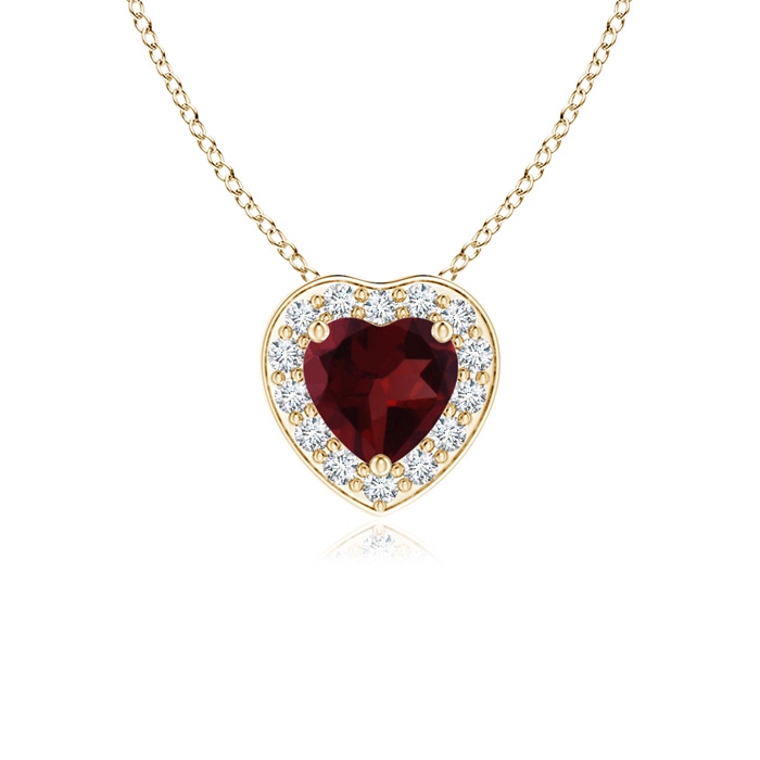 4mm A Heart-Shaped Garnet Pendant with Diamond Halo in 9K Yellow Gold 