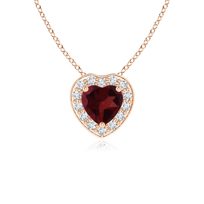 4mm A Heart-Shaped Garnet Pendant with Diamond Halo in Rose Gold 