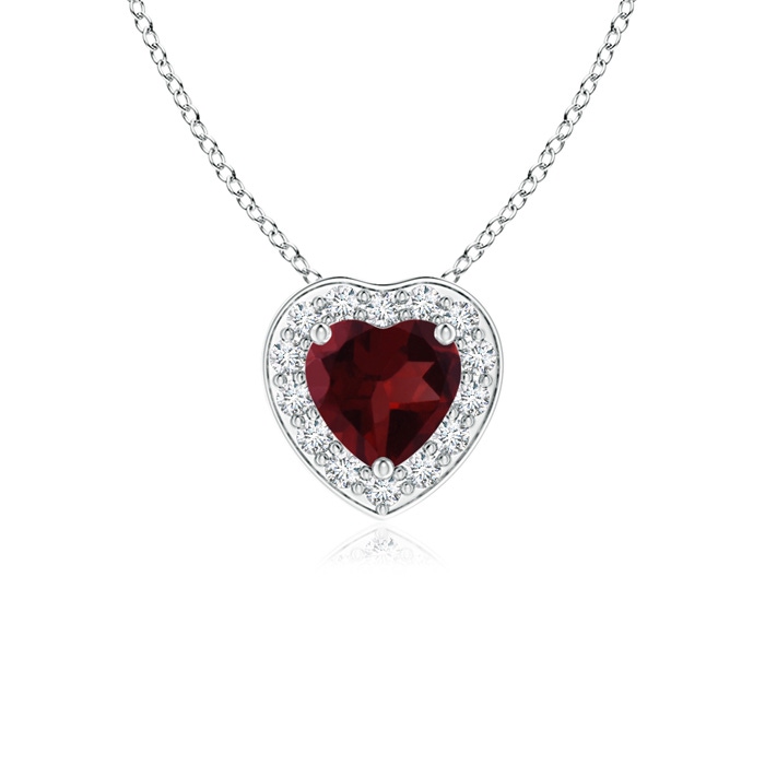 4mm A Heart-Shaped Garnet Pendant with Diamond Halo in White Gold 