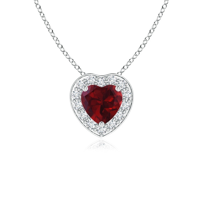 4mm AA Heart-Shaped Garnet Pendant with Diamond Halo in White Gold 