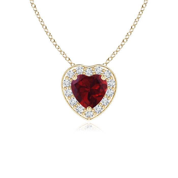 4mm AA Heart-Shaped Garnet Pendant with Diamond Halo in Yellow Gold 