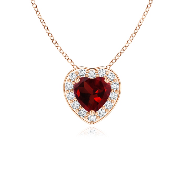 4mm AAA Heart-Shaped Garnet Pendant with Diamond Halo in Rose Gold 