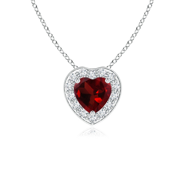 4mm AAA Heart-Shaped Garnet Pendant with Diamond Halo in White Gold 