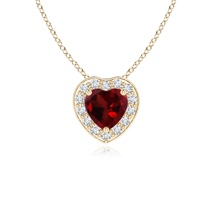 4mm AAA Heart-Shaped Garnet Pendant with Diamond Halo in Yellow Gold 