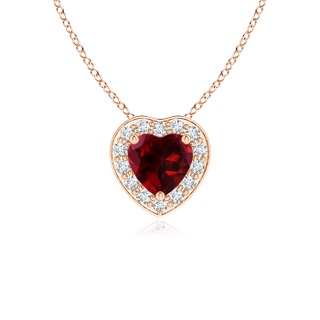 4mm AAAA Heart-Shaped Garnet Pendant with Diamond Halo in 10K Rose Gold