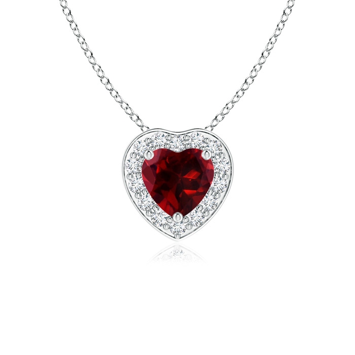 4mm AAAA Heart-Shaped Garnet Pendant with Diamond Halo in White Gold
