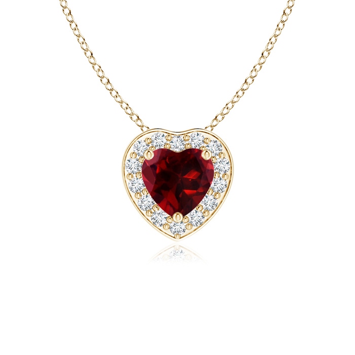 4mm AAAA Heart-Shaped Garnet Pendant with Diamond Halo in Yellow Gold 