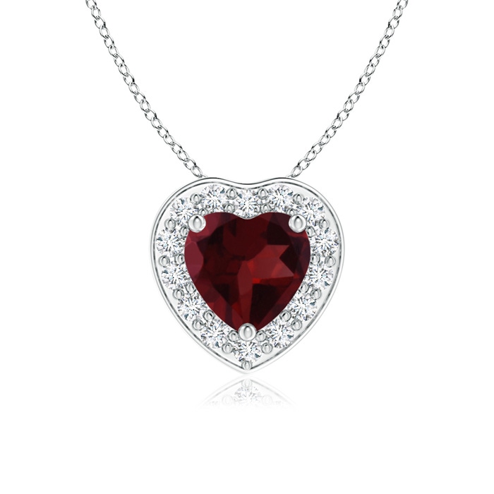 5mm A Heart-Shaped Garnet Pendant with Diamond Halo in P950 Platinum 