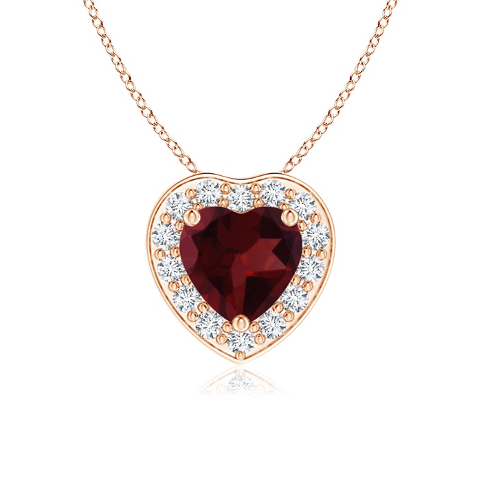 5mm A Heart-Shaped Garnet Pendant with Diamond Halo in Rose Gold 