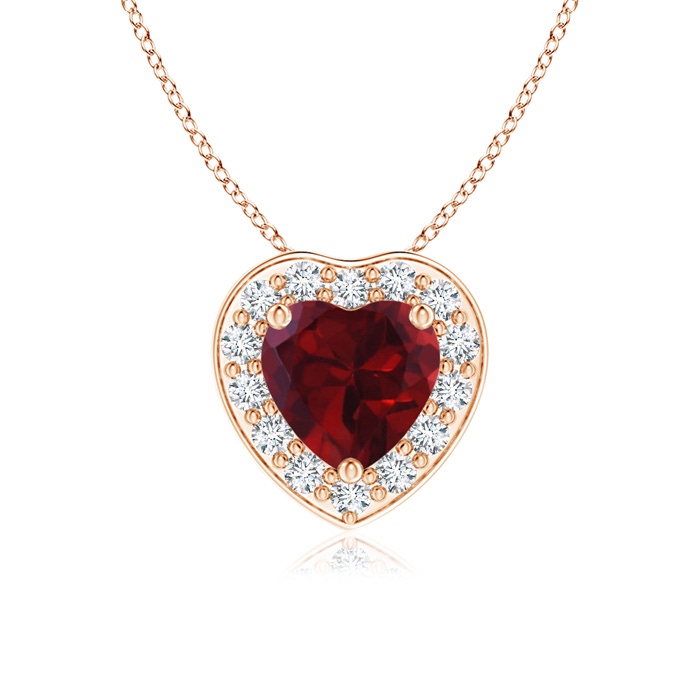 5mm AA Heart-Shaped Garnet Pendant with Diamond Halo in Rose Gold 