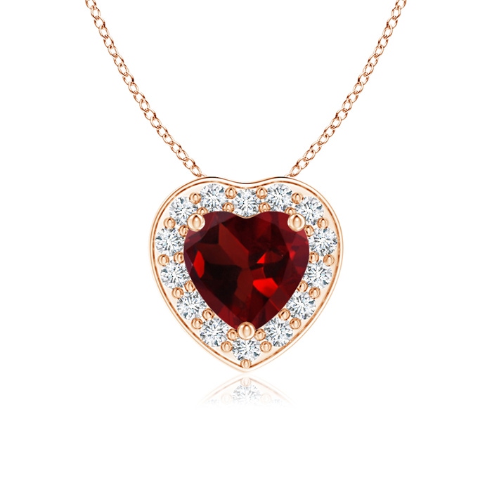 5mm AAA Heart-Shaped Garnet Pendant with Diamond Halo in Rose Gold 