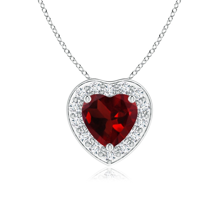 5mm AAA Heart-Shaped Garnet Pendant with Diamond Halo in White Gold