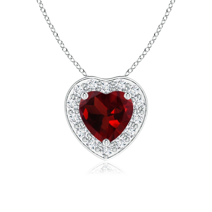 5mm AAA Heart-Shaped Garnet Pendant with Diamond Halo in White Gold 