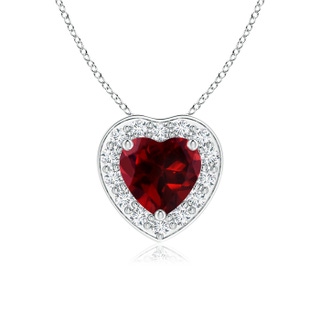 5mm AAAA Heart-Shaped Garnet Pendant with Diamond Halo in P950 Platinum