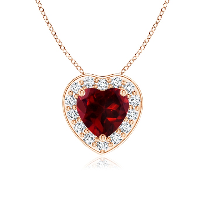 5mm AAAA Heart-Shaped Garnet Pendant with Diamond Halo in Rose Gold 