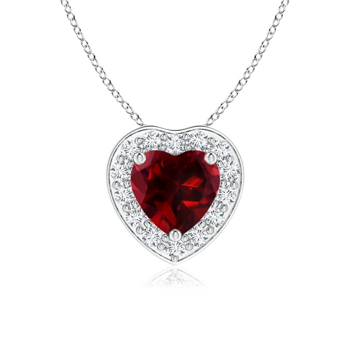 5mm AAAA Heart-Shaped Garnet Pendant with Diamond Halo in White Gold 