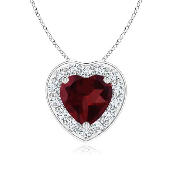 6mm A Heart-Shaped Garnet Pendant with Diamond Halo in P950 Platinum 