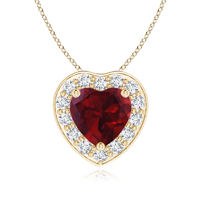 6mm AA Heart-Shaped Garnet Pendant with Diamond Halo in Yellow Gold 