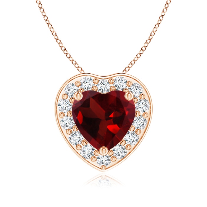 6mm AAA Heart-Shaped Garnet Pendant with Diamond Halo in Rose Gold 