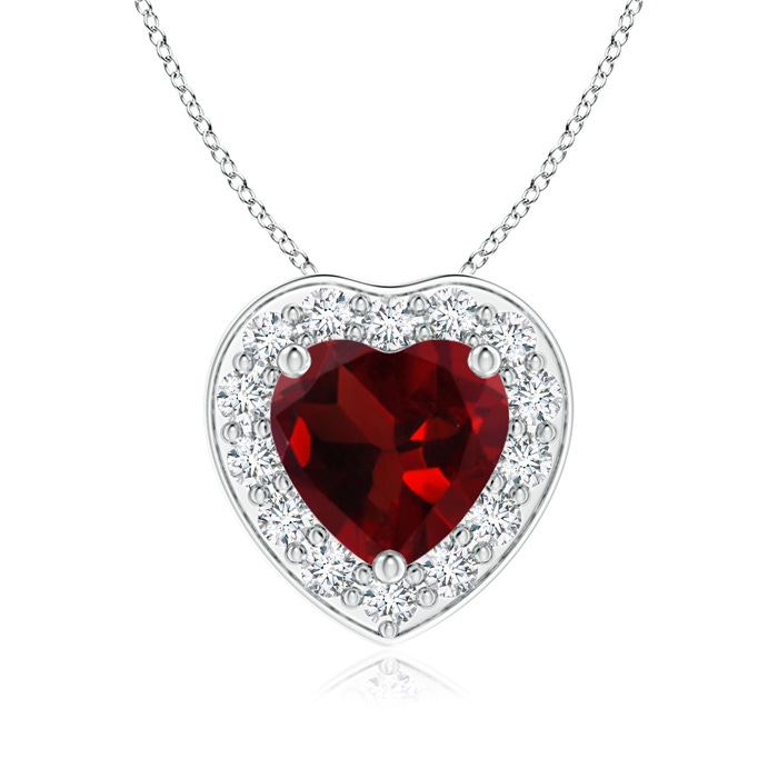 6mm AAA Heart-Shaped Garnet Pendant with Diamond Halo in White Gold 