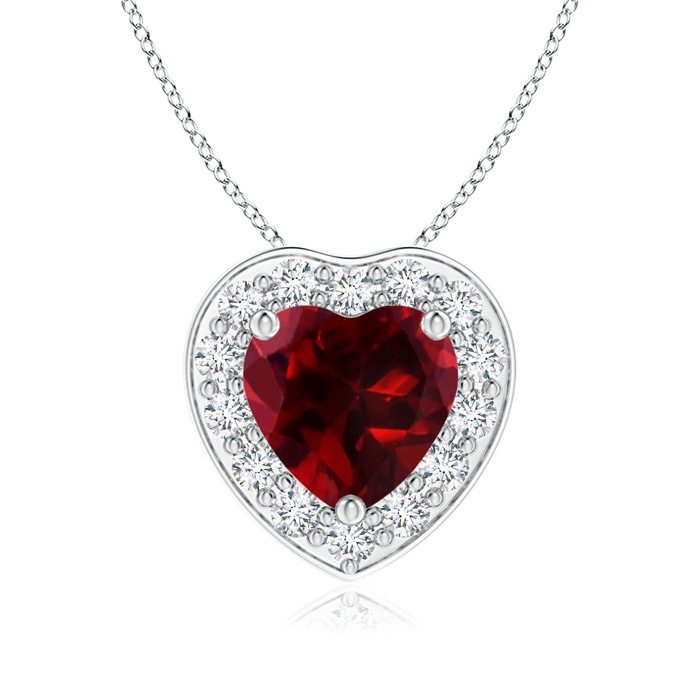 6mm AAAA Heart-Shaped Garnet Pendant with Diamond Halo in White Gold 