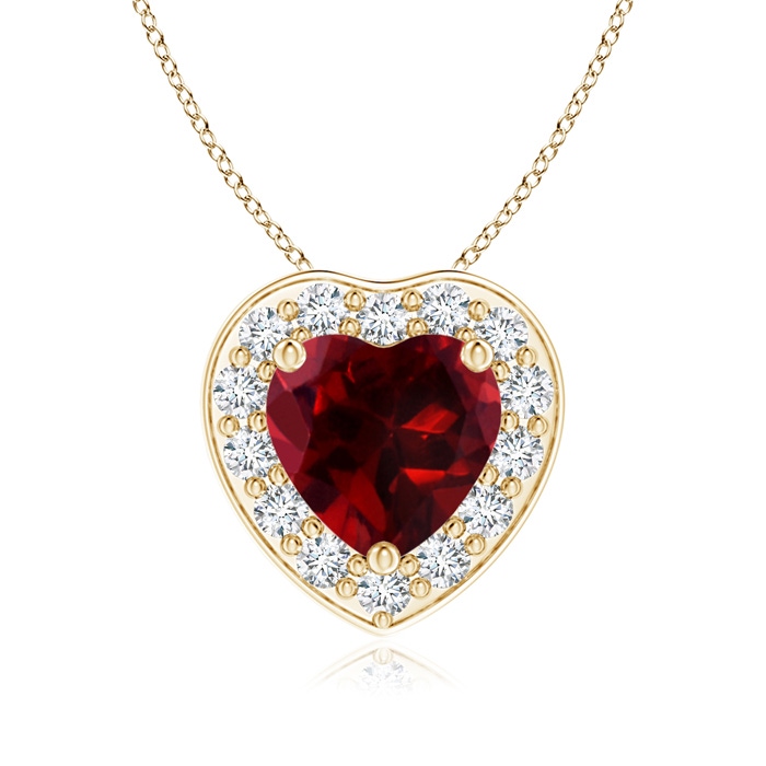 6mm AAAA Heart-Shaped Garnet Pendant with Diamond Halo in Yellow Gold 