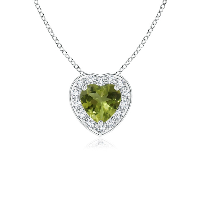 4mm A Heart-Shaped Peridot Pendant with Diamond Halo in White Gold 