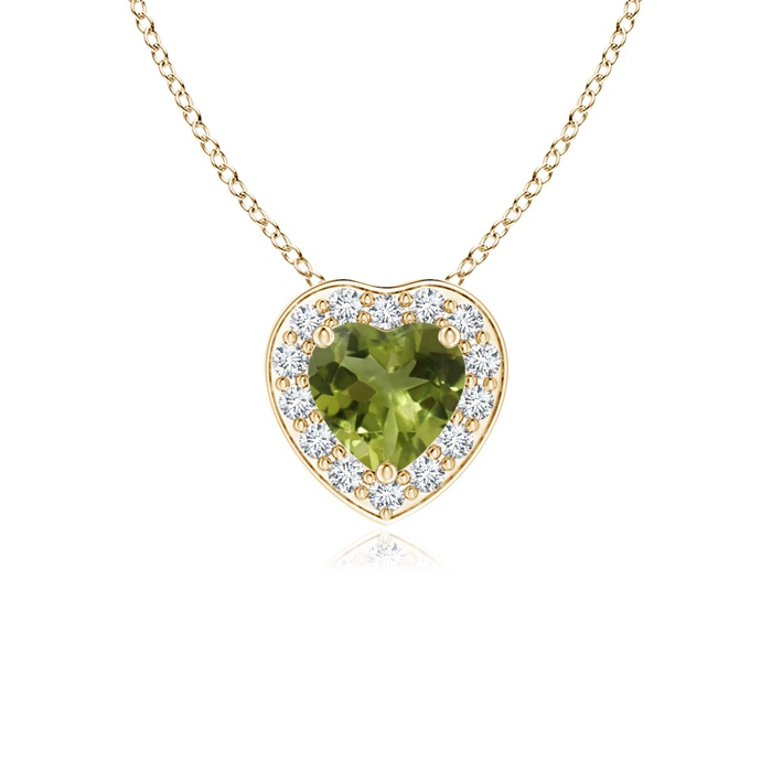 4mm A Heart-Shaped Peridot Pendant with Diamond Halo in Yellow Gold 