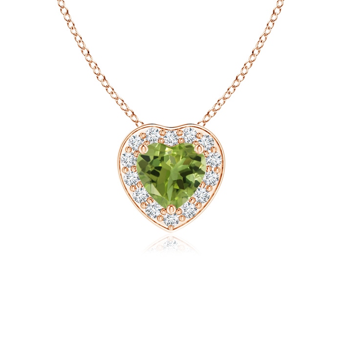 4mm AA Heart-Shaped Peridot Pendant with Diamond Halo in Rose Gold 
