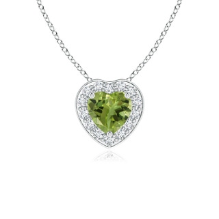 4mm AA Heart-Shaped Peridot Pendant with Diamond Halo in White Gold