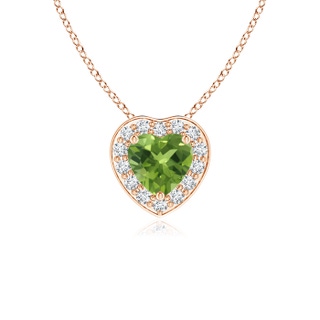 4mm AAA Heart-Shaped Peridot Pendant with Diamond Halo in Rose Gold